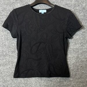 J. McLaughlin Black Paisley Short Sleeve Stretch Top - Size Medium (M)